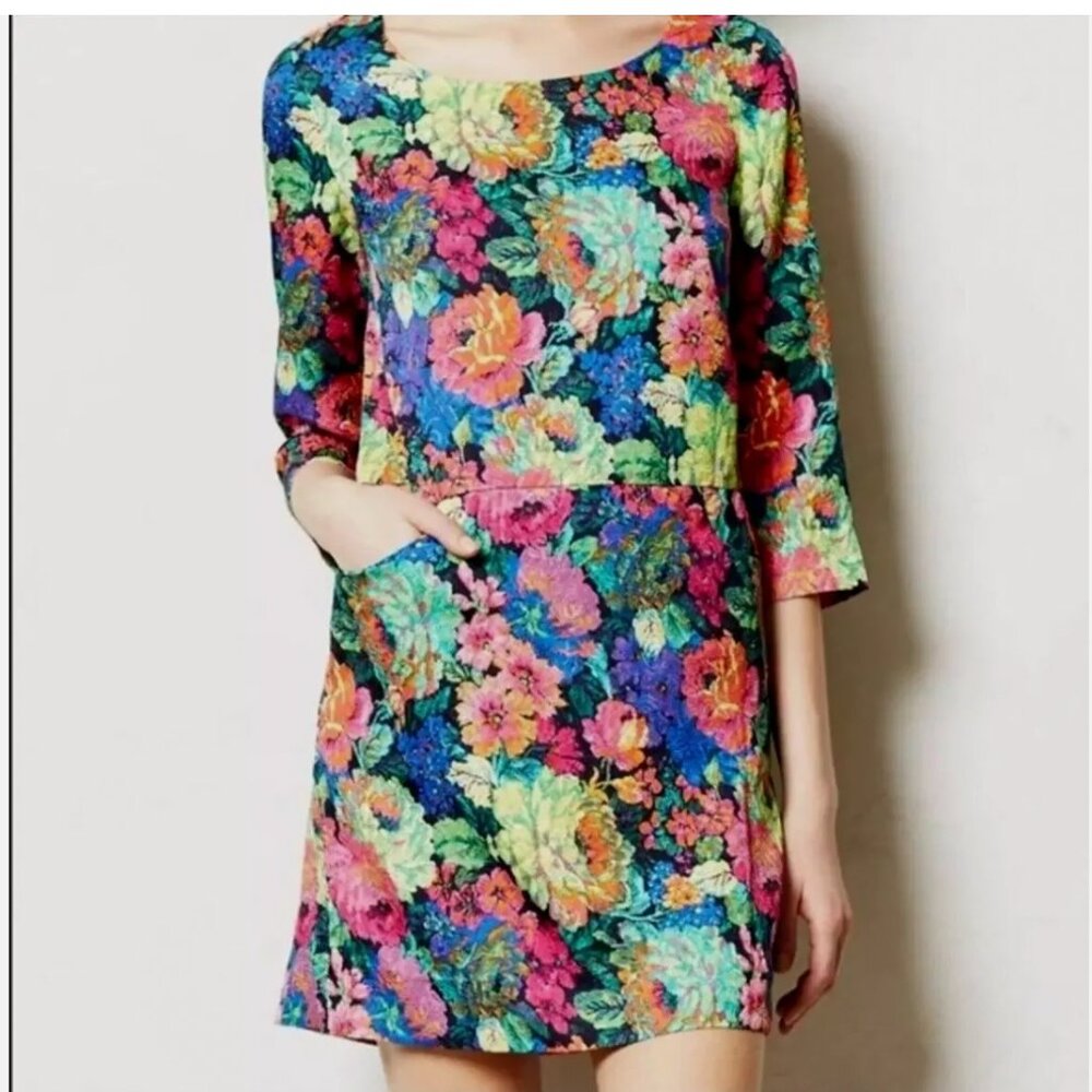 HD in Paris Anthropologie Tropicalist‎ Shift Mini Dress Colorful Floral Spring